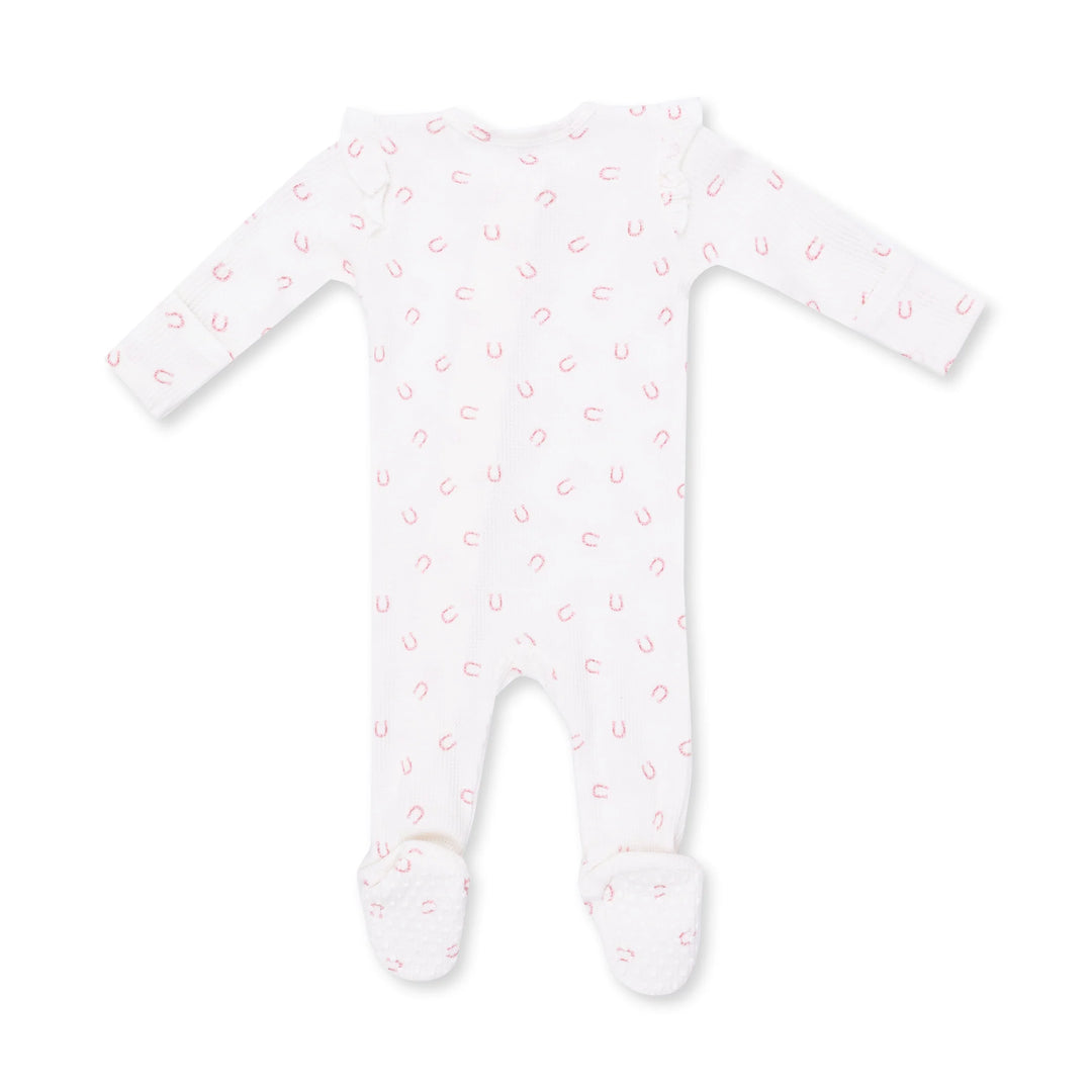Little Horseshoes Pink 2 Way Ruffle Sleeve Zipper Footie