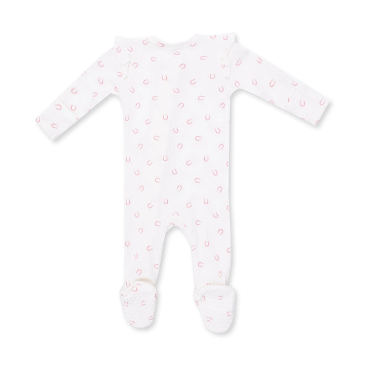 Little Horseshoes Pink 2 Way Ruffle Sleeve Zipper Footie
