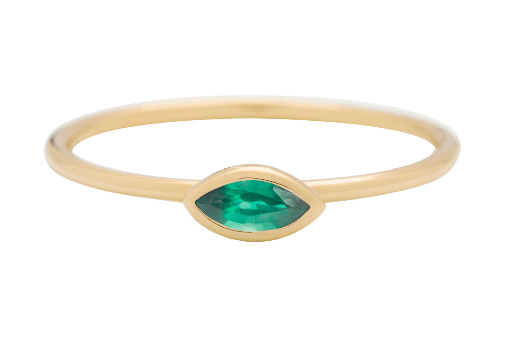 Metier 9ct Horizontal Marquise Stacking Ring Emerald