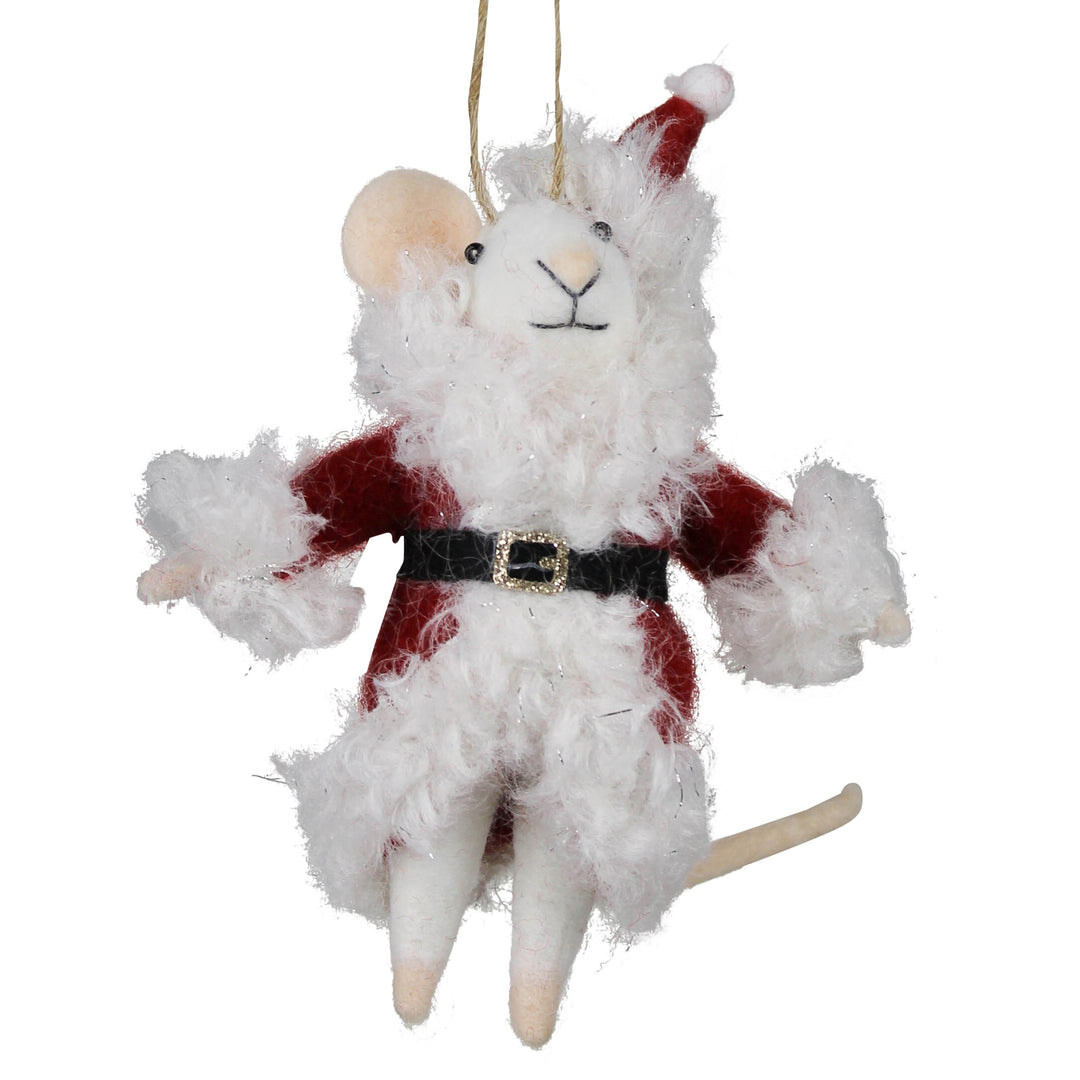 Felt White Santa Mouse Ornament