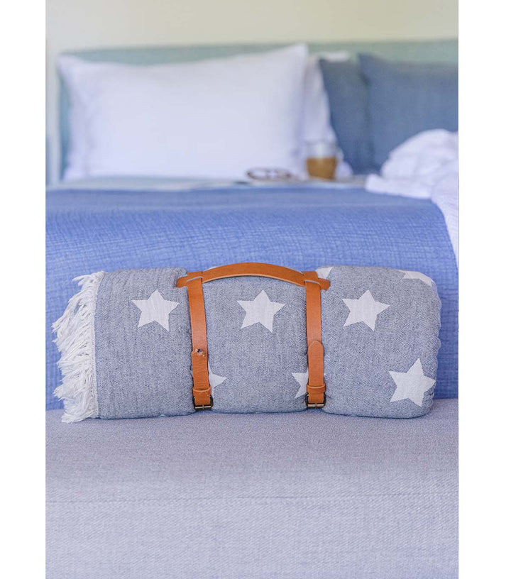 Star Fleece Lined Throw - Navy