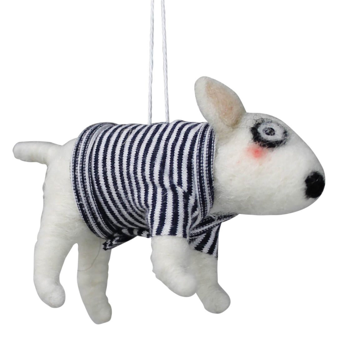 White Felt Dog with Sweater Ornament