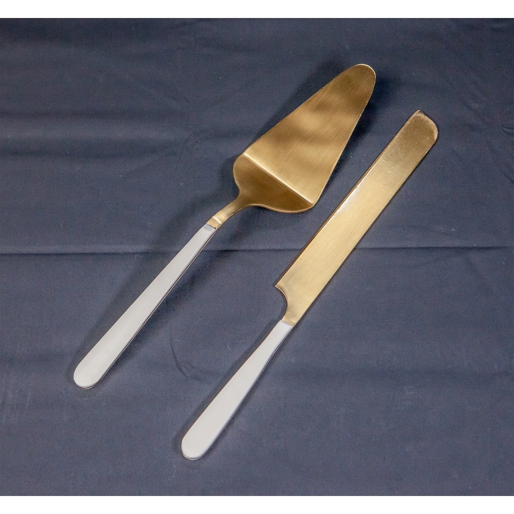 Cake Serving Set Gold w/ White Resin Handles
