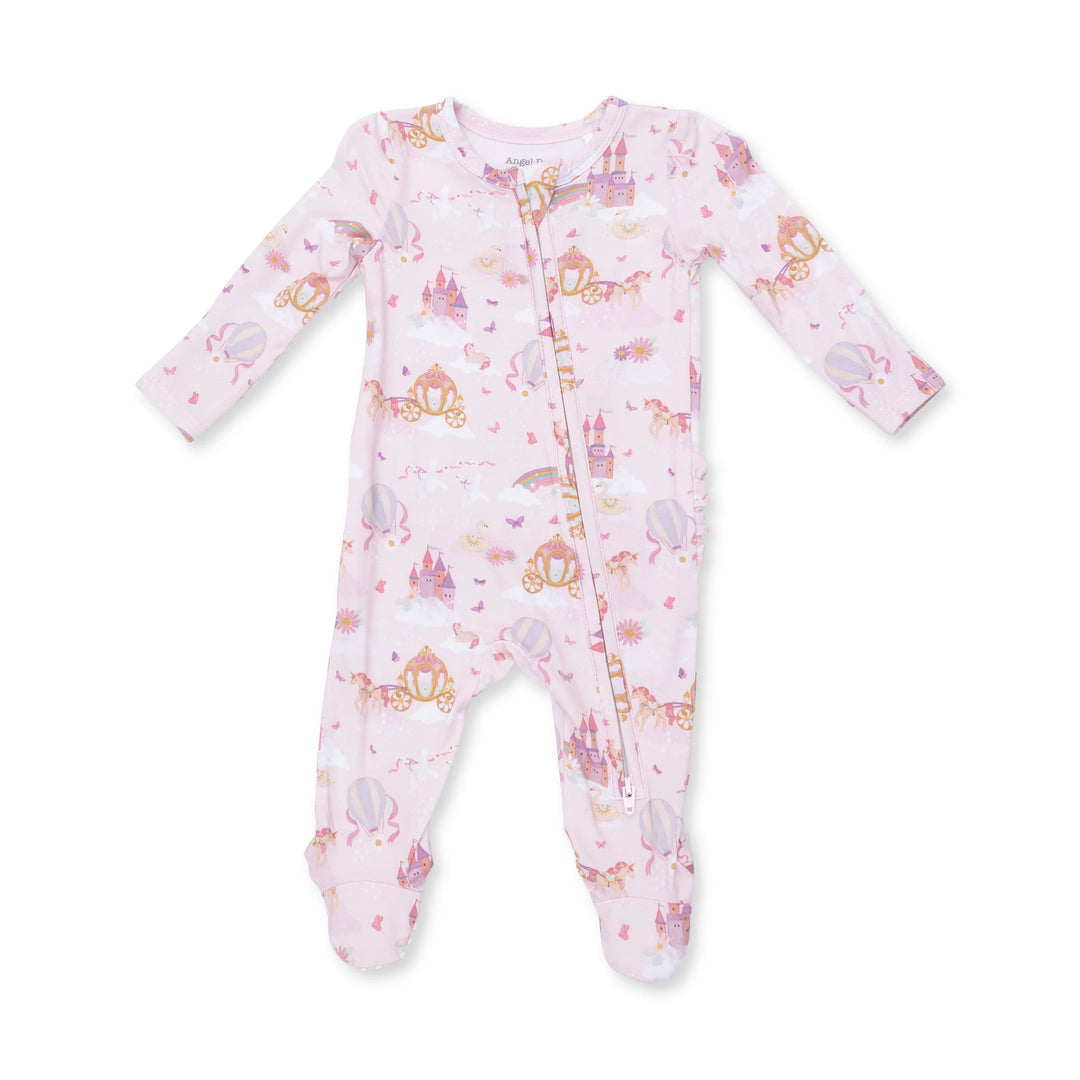 Princess Unicorns &amp; Castle 2 Way Ruffle Back Zipper Footie