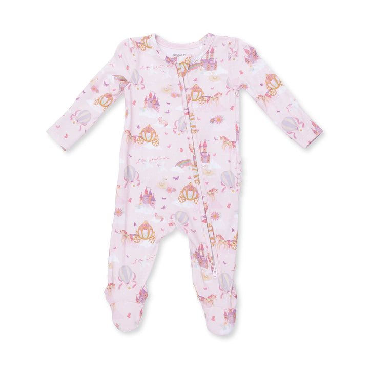 Princess Unicorns &amp; Castle 2 Way Ruffle Back Zipper Footie