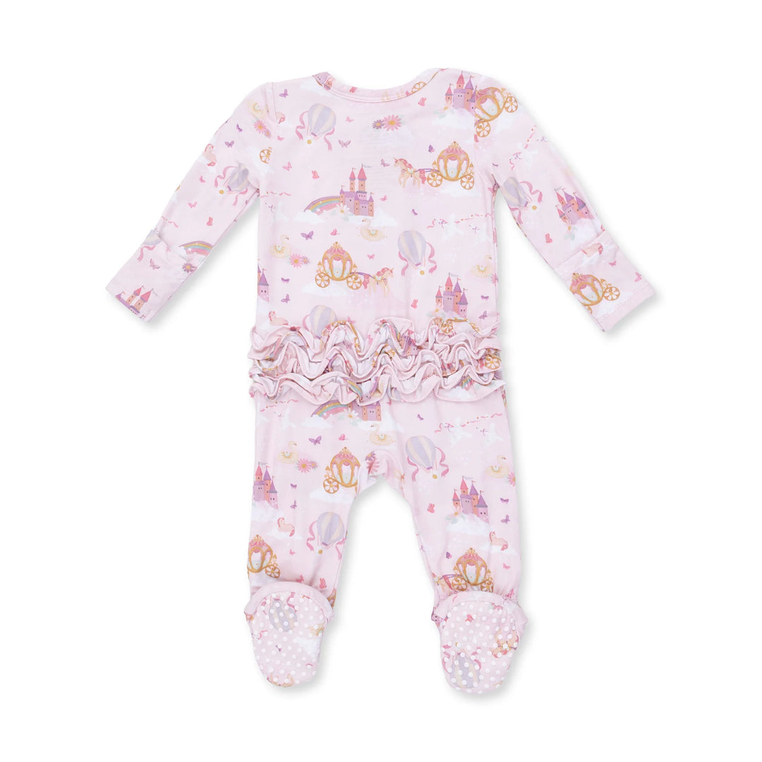 Princess Unicorns &amp; Castle 2 Way Ruffle Back Zipper Footie