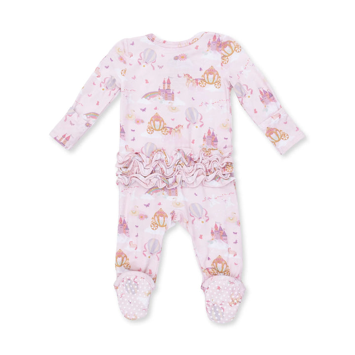 Princess Unicorns &amp; Castle 2 Way Ruffle Back Zipper Footie