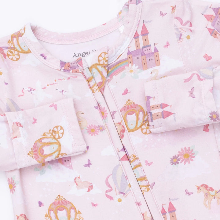 Princess Unicorns &amp; Castle 2 Way Ruffle Back Zipper Footie