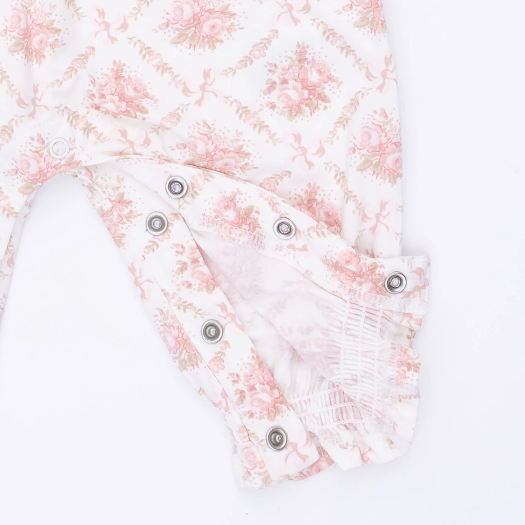 Rose Bow Lattice Smocked L/S Romper