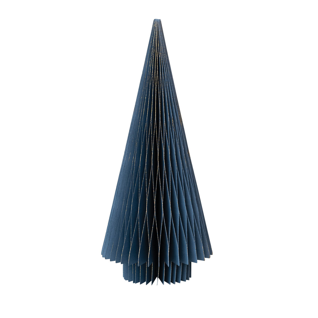 18"h Blue Paper Folding Honeycomb Tree w/Gold Glitter Edges