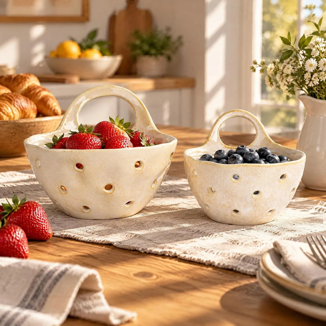 Stoneware Colander w/Handle - 2 Sizes