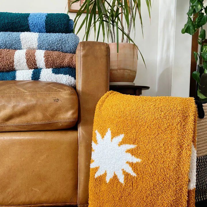 Dancing Palms Plush Throw - Chambray Blue