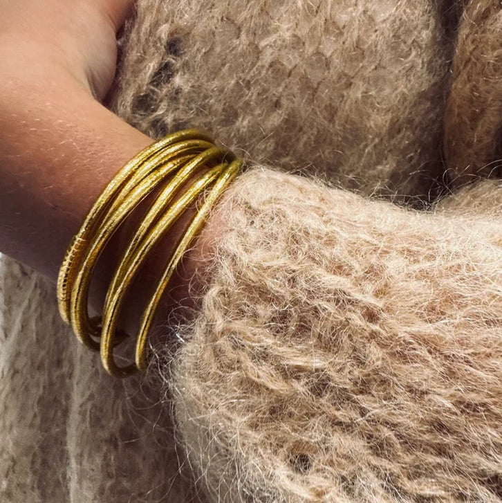 Buddhist Temple Thin Bangle - Gold