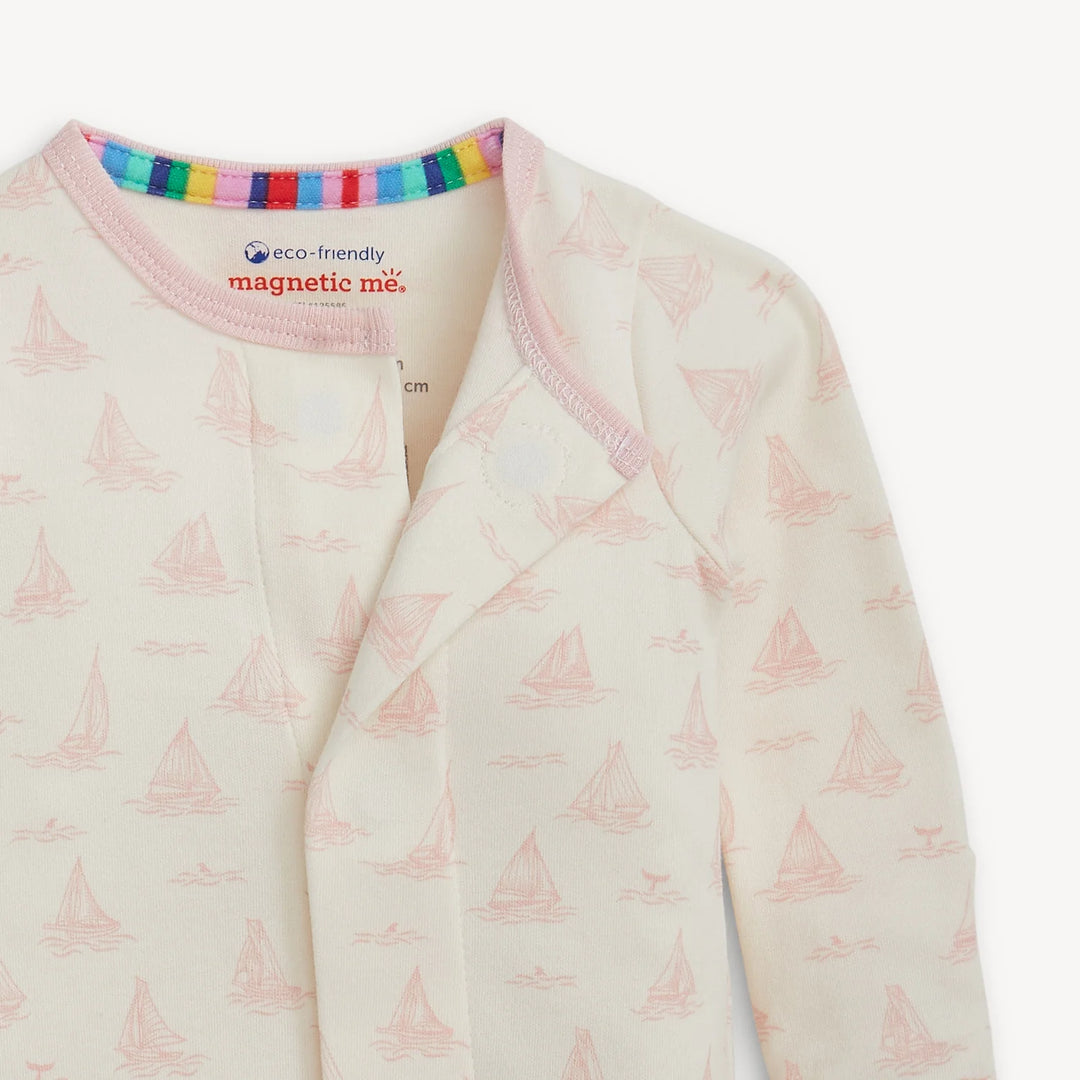 Tiny Tides Pink Organic Cotton Magnetic Footie