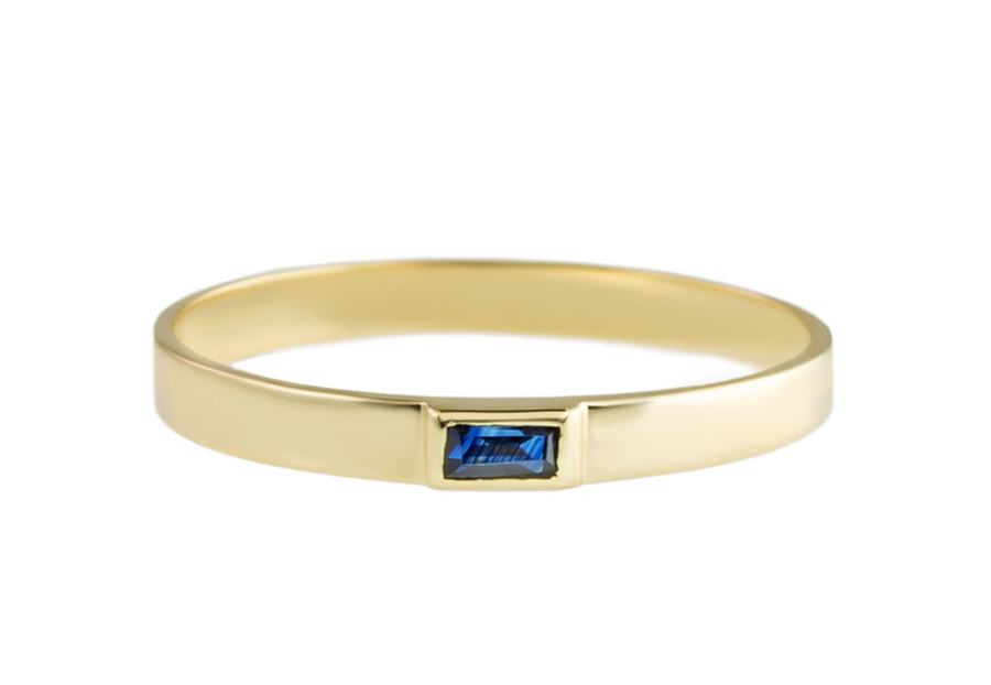 Metier 9ct Flat Baguette Stacking Ring Blue Sapphire