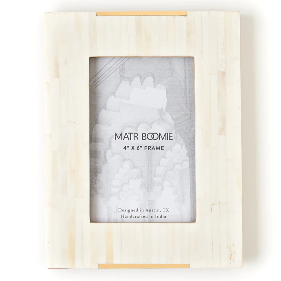 4" x 6" Mukhendu Picture Frame - Carved Bone, Brass Accent