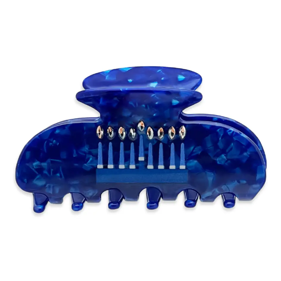 Small Marble Blue Menorah Hair Clip