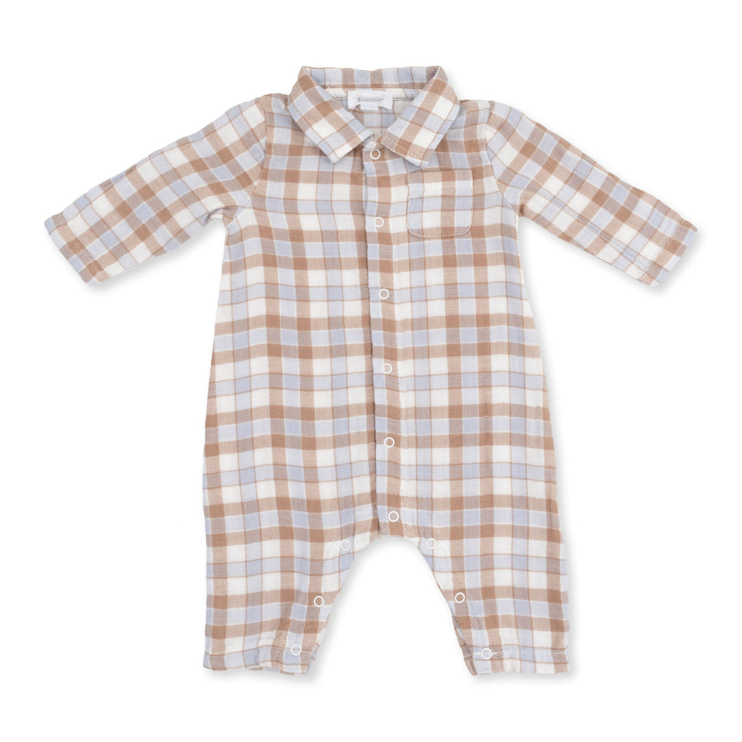 Western Plaid L/S Polo Romper