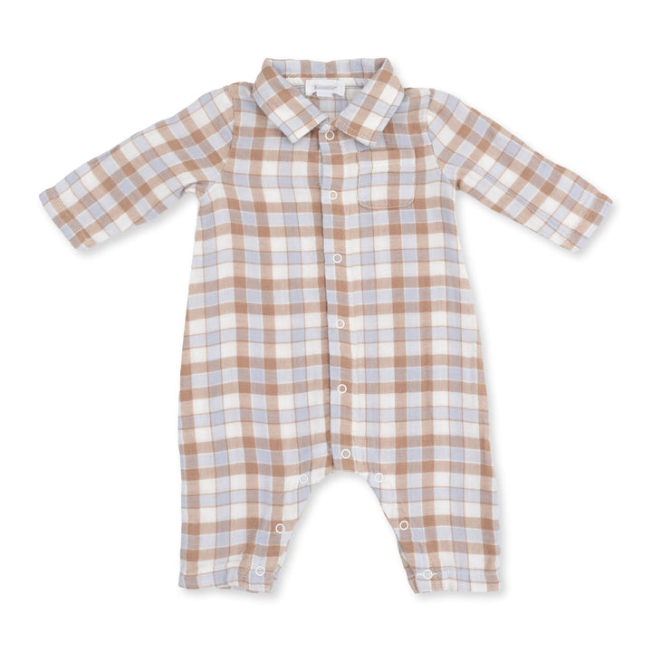 Western Plaid L/S Polo Romper