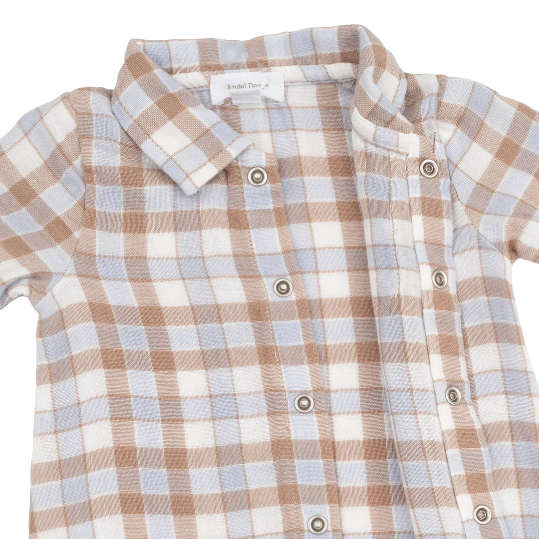 Western Plaid L/S Polo Romper