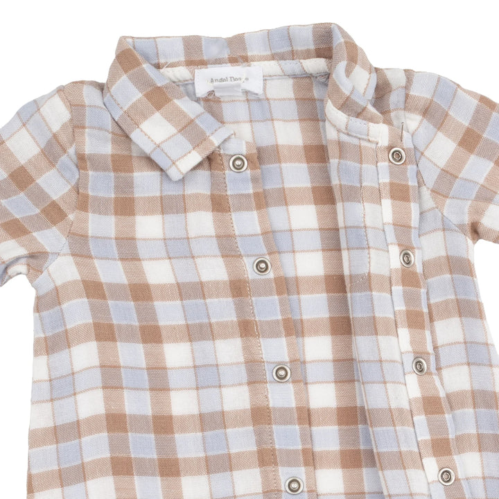 Western Plaid L/S Polo Romper