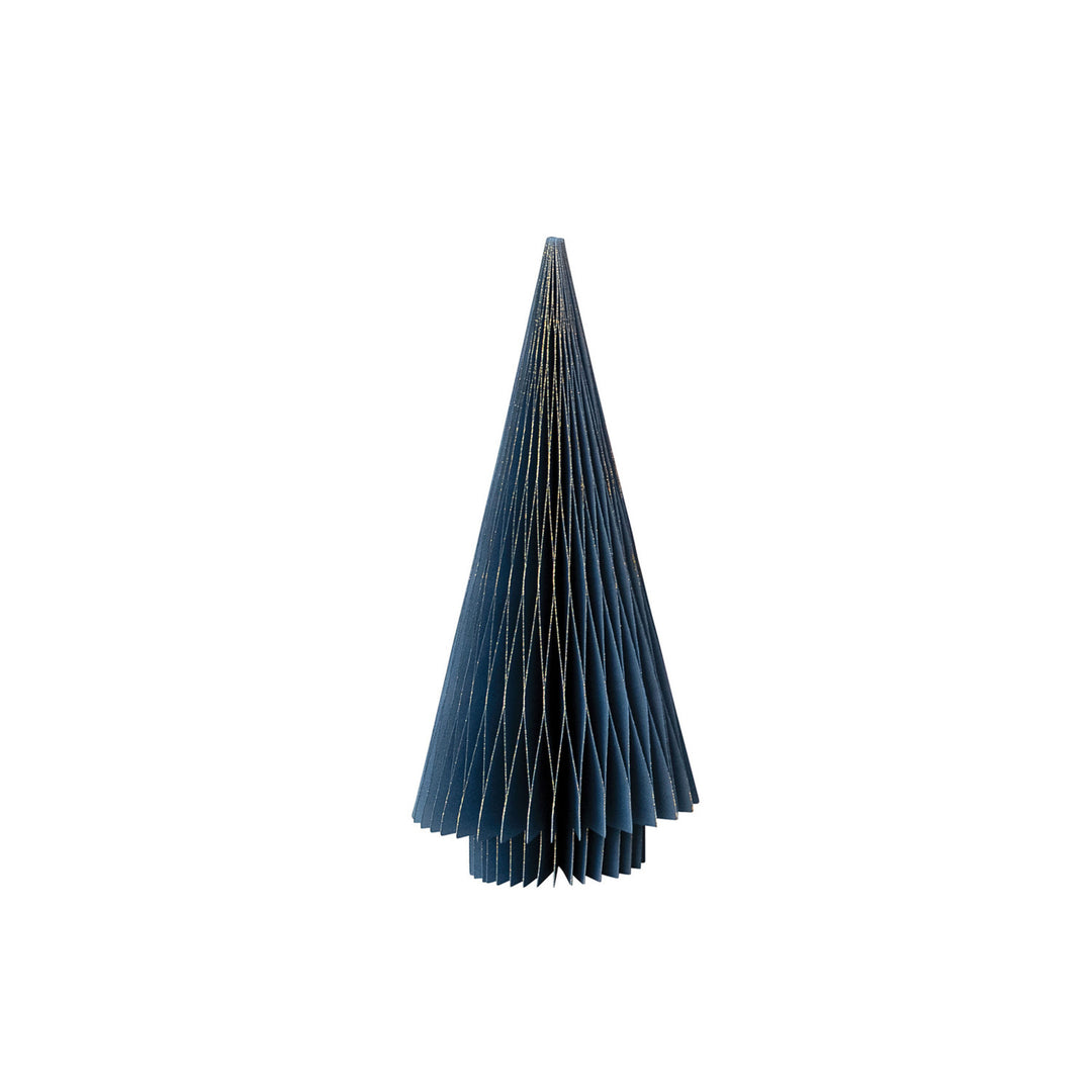 12"h Blue Paper Folding Honeycomb Tree w/Gold Glitter Edges