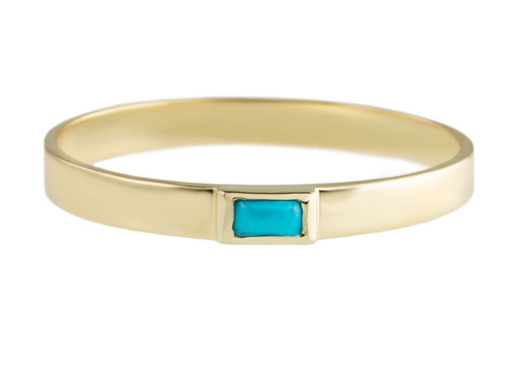 Metier 9ct Flat Baguette Stacking Ring Turquoise