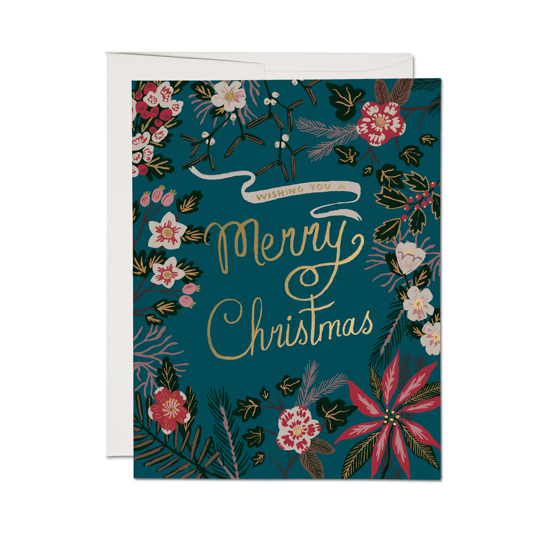Blue Poinsettia Holiday Cards / Boxed Set of 8