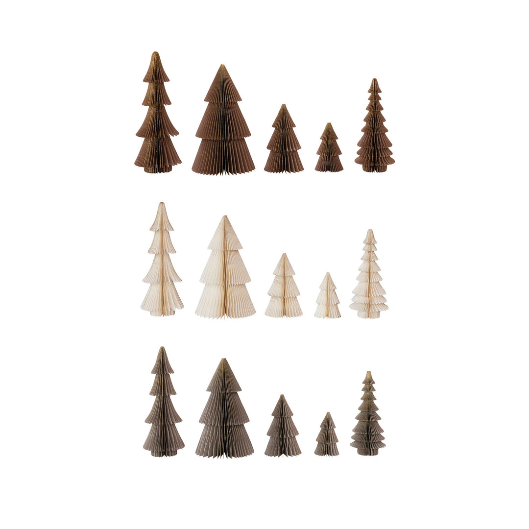 Paper Folding Honeycomb Trees with Gold Glitter Set of 5