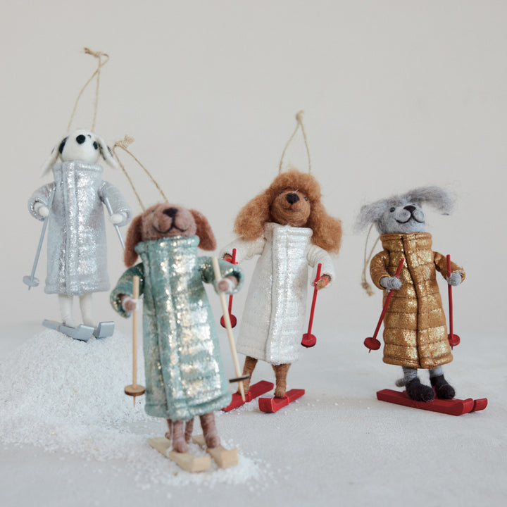 Wool Felt Skiing Dog Ornament
