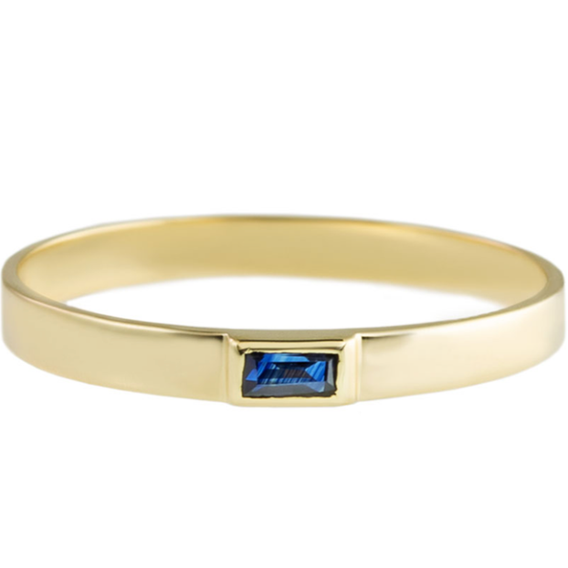 Metier 9ct Flat Baguette Stacking Ring Blue Sapphire