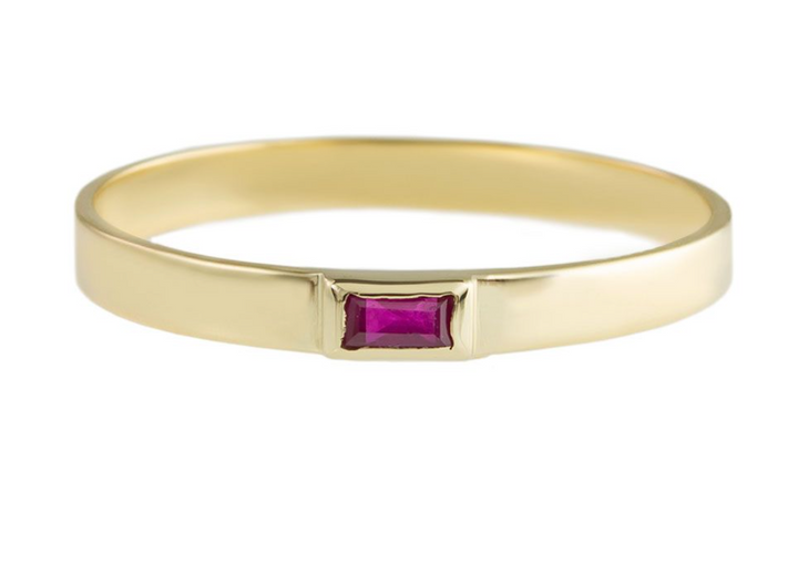 Metier 9ct Flat Baguette Stacking Ring Ruby