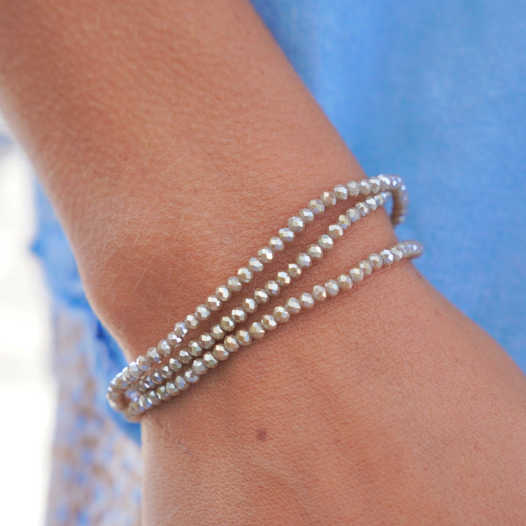 Crystal Beaded Stretch Bracelet - Taupe