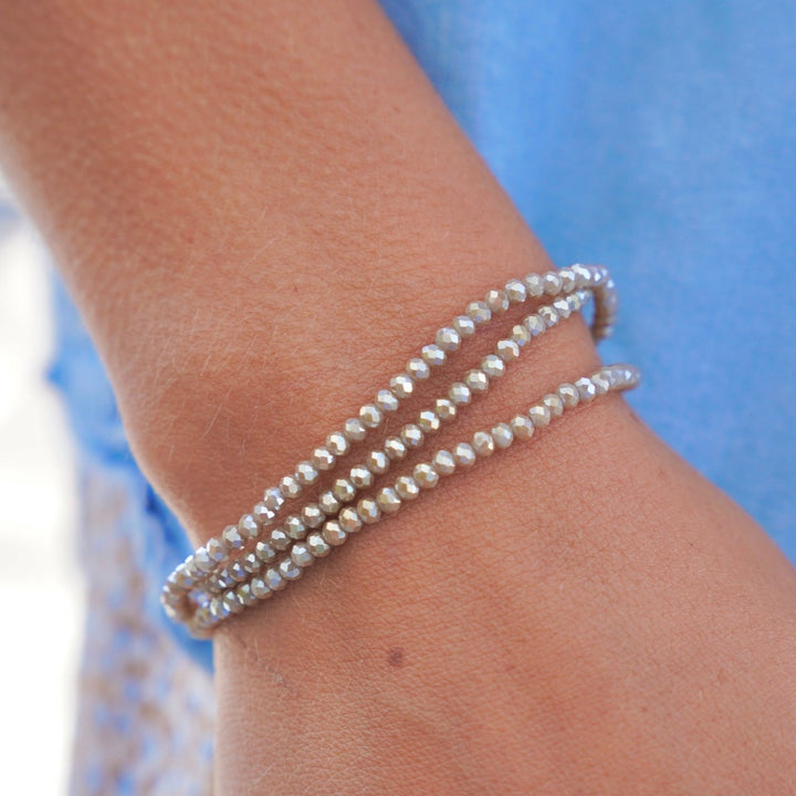 Crystal Beaded Stretch Bracelet - Taupe