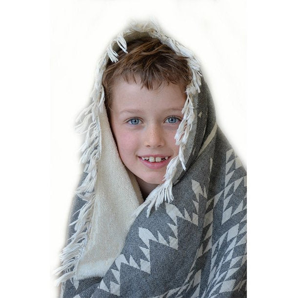 Kilim Fleece Lined Throw - Black