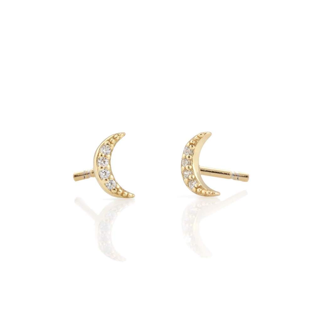 Kris Nations Crescent Moon Pave Stud Earrings