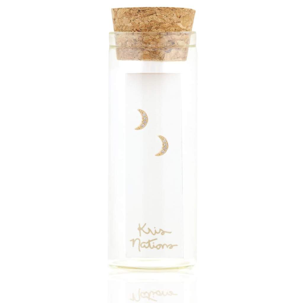Kris Nations Crescent Moon Pave Stud Earrings