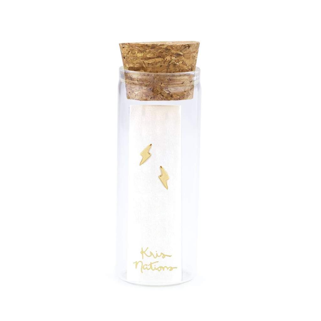 Kris Nations Gold Lightning Bolt Stud Earrings