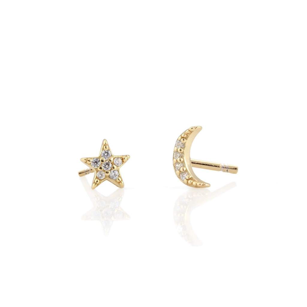 Kris Nations Star And Moon Pave Stud Earrings