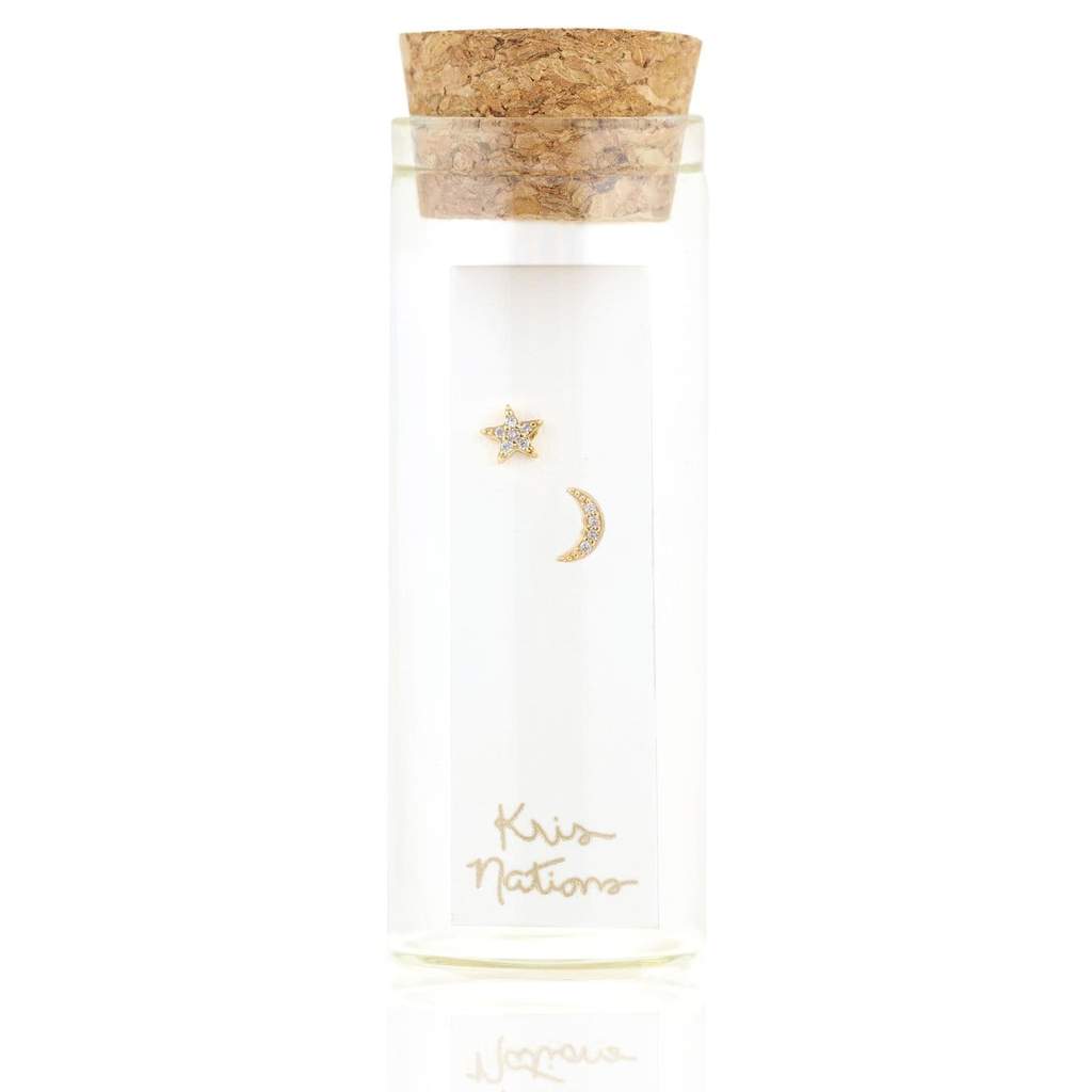 Kris Nations Star And Moon Pave Stud Earrings
