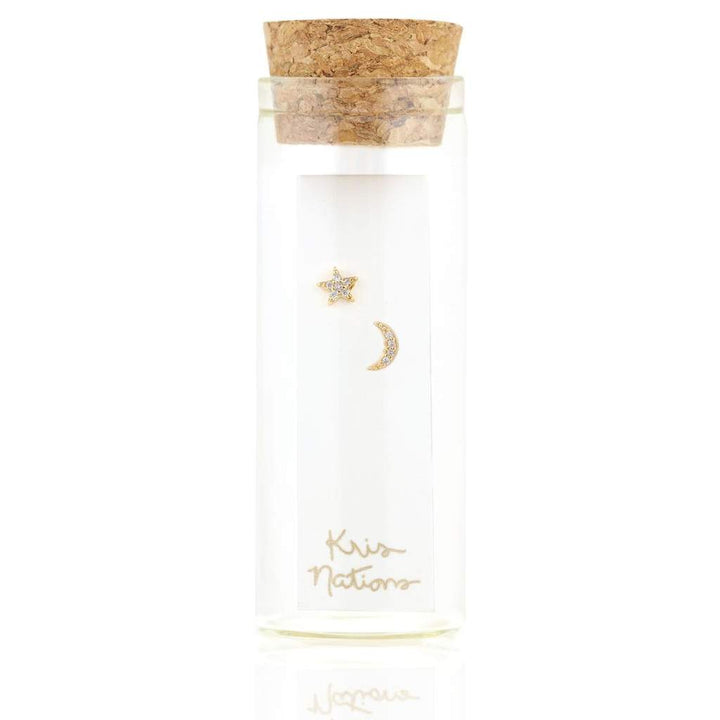 Kris Nations Star And Moon Pave Stud Earrings